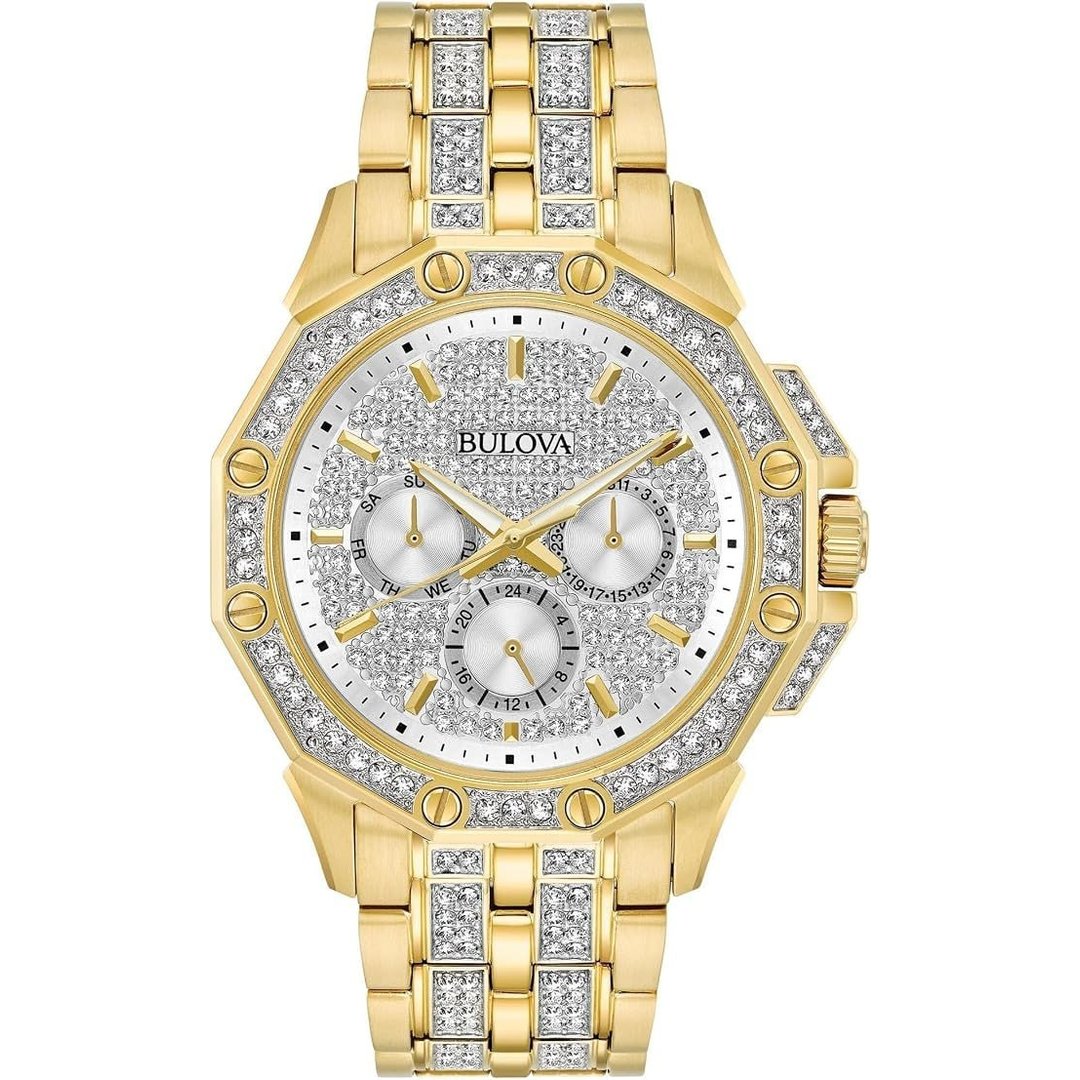 Bulova Relógio masculino cristal octava, cronógrafo de quartzo, mostrador de cristal pave