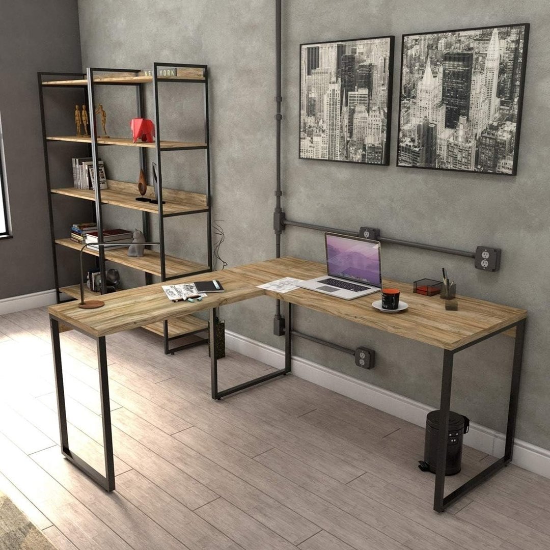 Mesa de Escritório em L Estilo Industrial 1,50mX1,50m (3 cores disponíveis no anúncio)