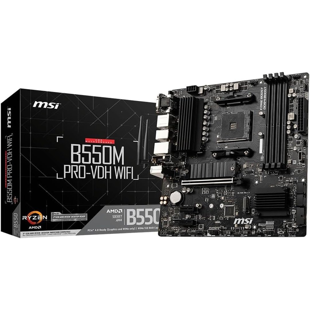 Placa-Mãe MSI B550M PRO-Vdh WIFI AM4 mATX Suporte Ryzen, DDR4, Wi-Fi Integrado, M.2 NVMe, HDMI/DP/VGA, USB 3.2, Ideal para PC Gamer e Profissional