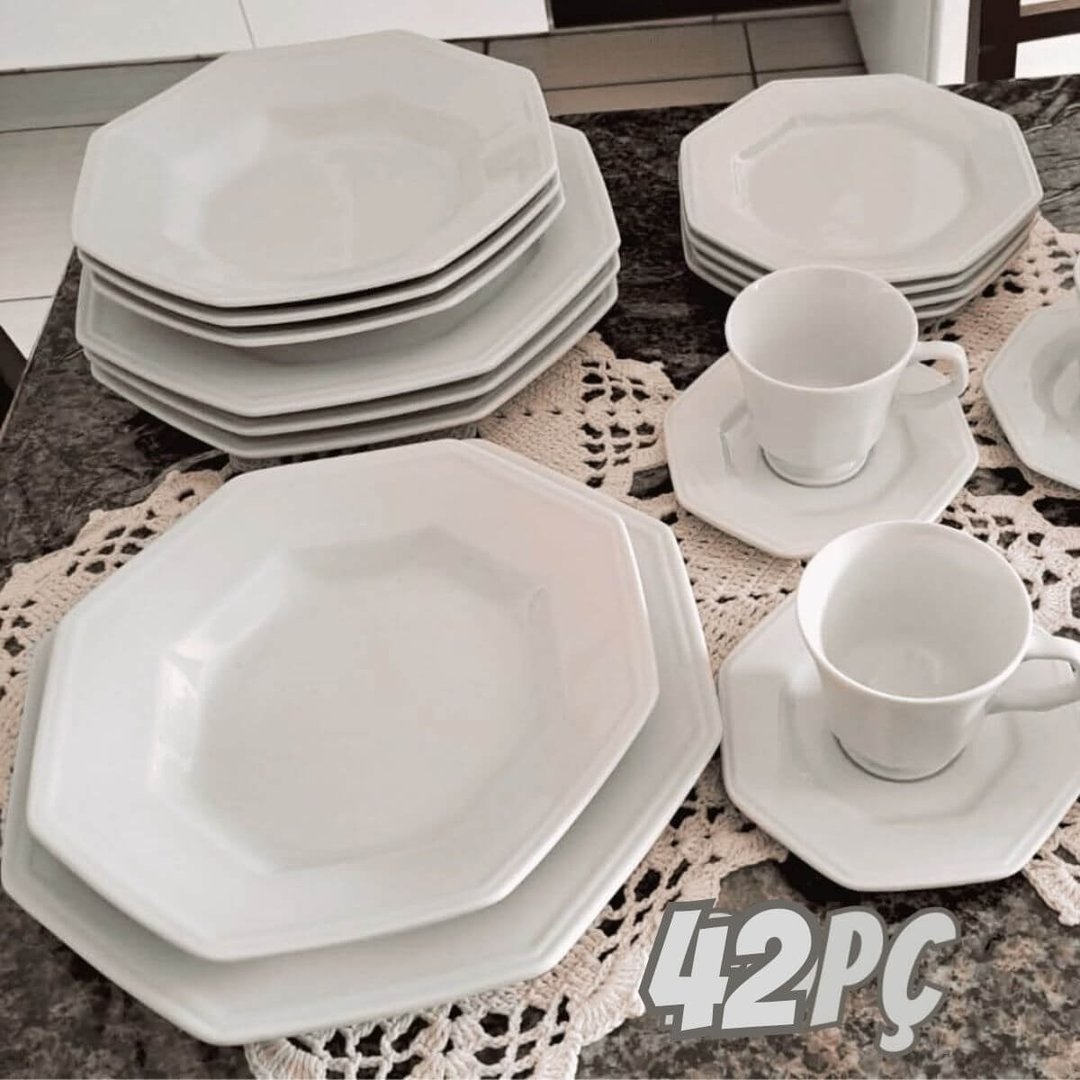 Serviço de Jantar Chá Café 42 peças em Porcelana Octogonal Prisma Schmidt