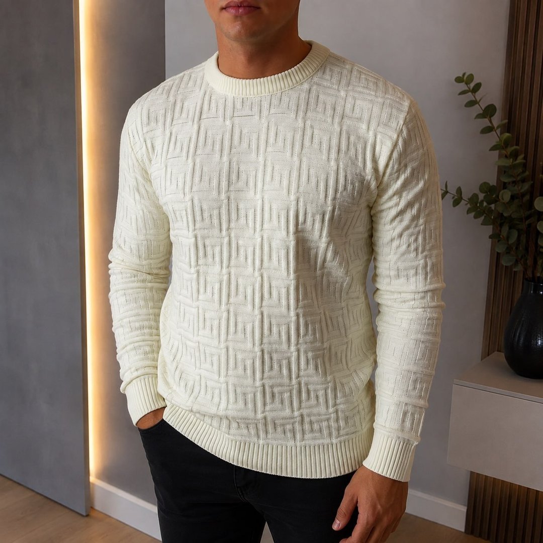 Suéter Masculino Lã Tricot Manga Longa Trabalhado
