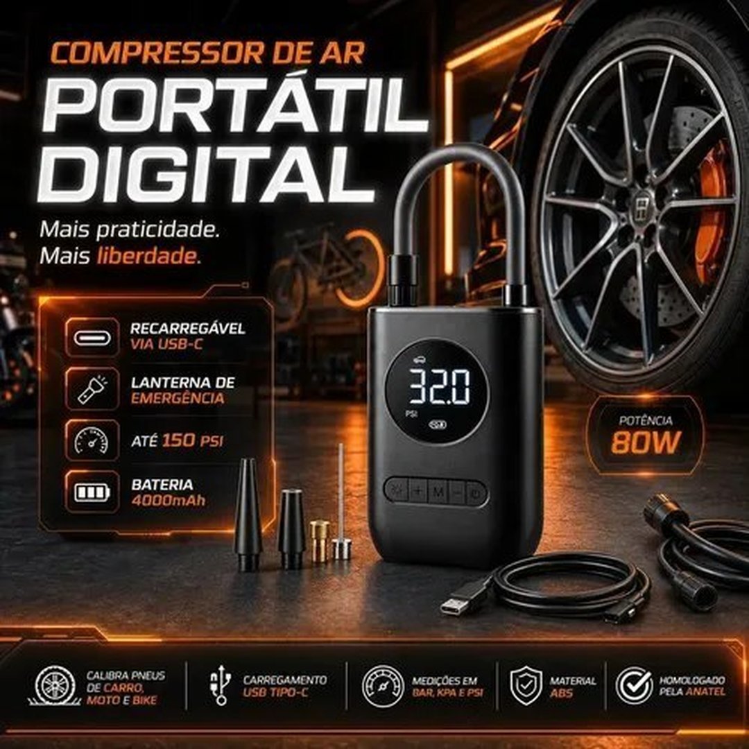 Compressor Calibrador De Pneus Calibrador B&G Portátil Mini Digital Carro Bike Sem Fio