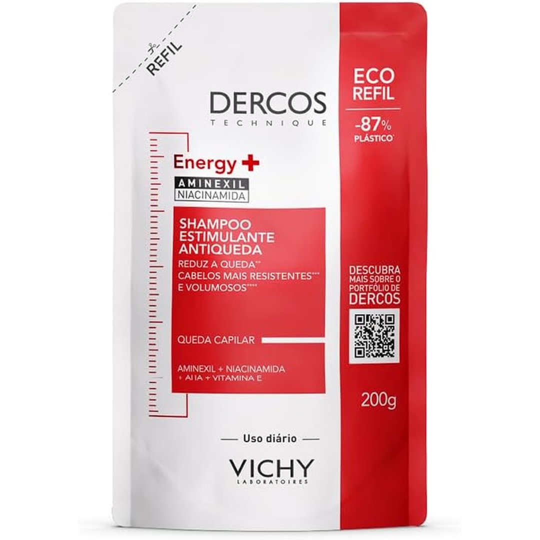 Vichy Dercos Energy+, Refil Shampoo Estimulante, Tratamento Antiqueda, 200G