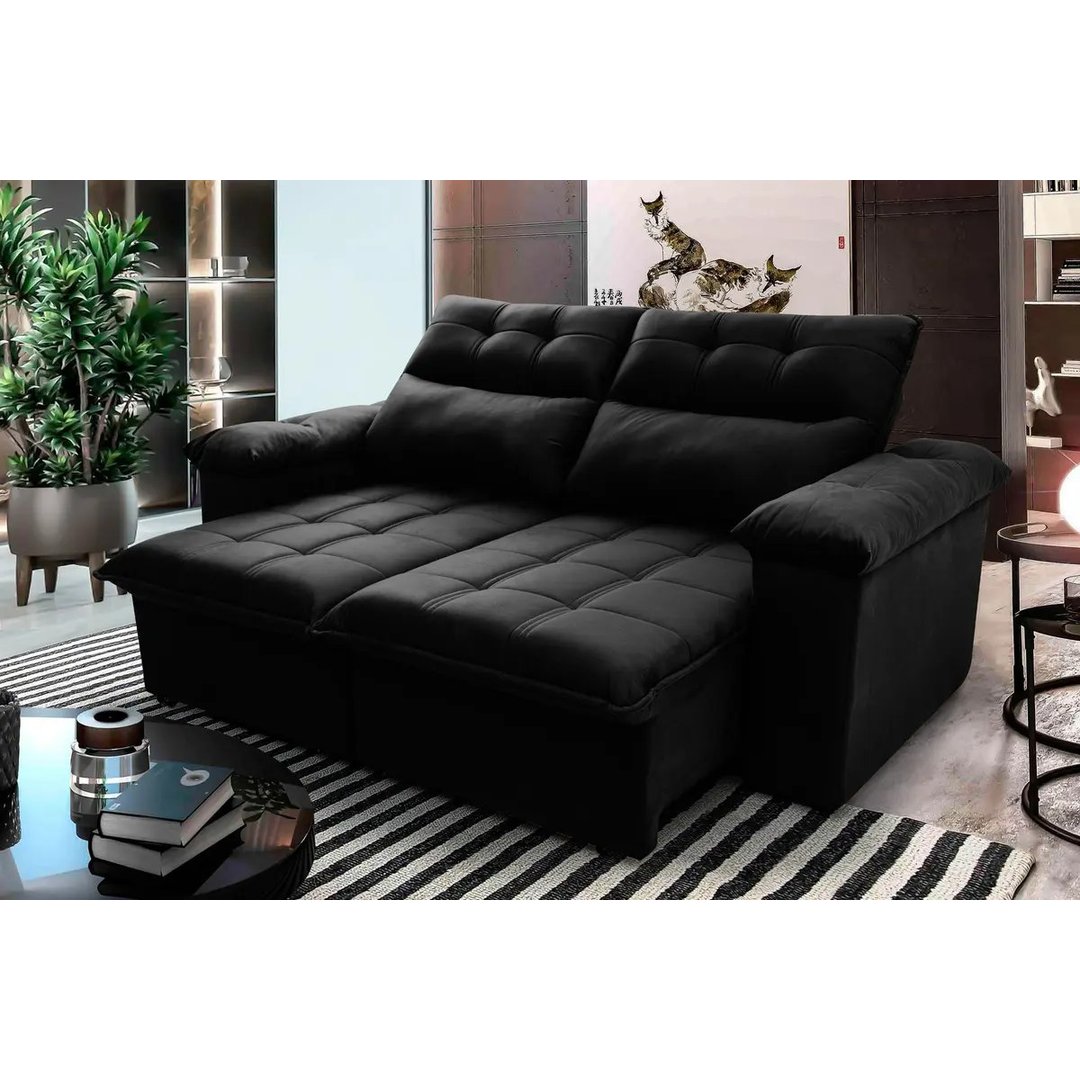 Sofá Retrátil Reclinável Verona 1,80m Preto Molas No Assento - King House