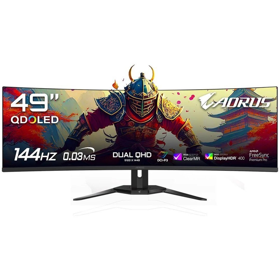 Monitor Gamer Gigabyte Aorus Qd-Oled 49", Dual Qhd, 144Hz, 0.03ms, FreeSync Premium Pro, Hdr 400, Usb-C, Altura Ajustável, Som Integrado Co49dq-Sa