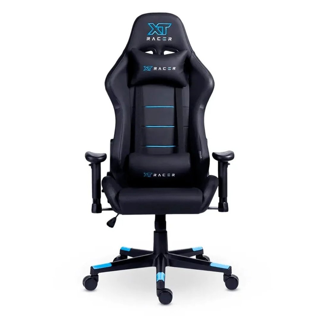Cadeira Gamer XT Racer Attack, Até 120Kg, Reclinável, Com Almofadas, Cilindro de Gás Classe 4, Couro PU, Preta e Azul XTR-053