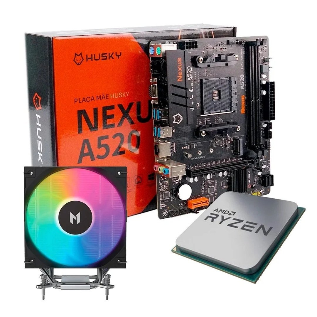 Kit Upgrade Placa-Mãe Husky Nexus A520 + Processador Amd Ryzen 5 5500F + Air Cooler Mach1 Artic